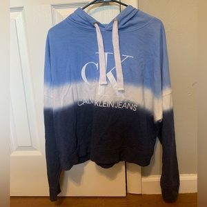 Blue and White Calvin Klein Jeans Hooded Shirt L